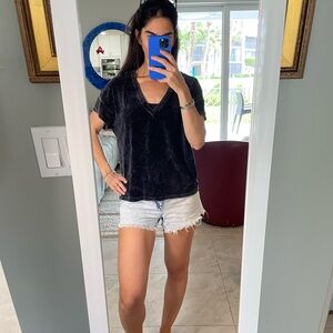 Bella Dahl Black Grey Velour V Neck Top